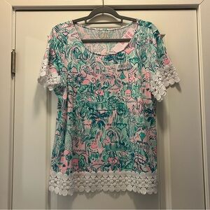 Lilly Pulitzer Pink and Green Tropical Short Sleeve Top